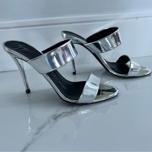 Giuseppe Zanotti Coline 100mm Mule Sandal Liquid Silver Argento 36.5 36 1/2